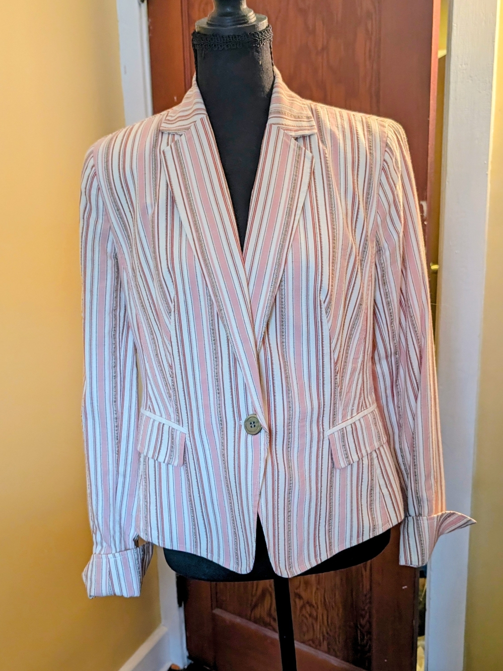 Anne Klein Striped Blazer in Pink and Cream